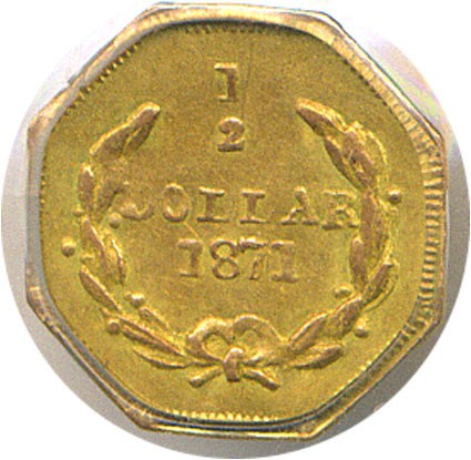 image for: Cal Gold: 1871 50c BG-911 PCGS AU58 