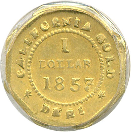 image for: Cal Gold: 1853 $1 BG-523 PCGS XF45