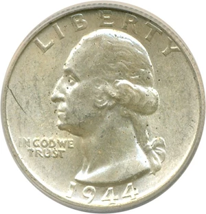 image for: 1944 25c Dbl Die Obv ANACS MS60 Details (Environmental Damage)