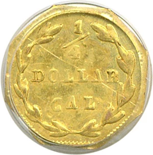 image for: Cal Gold: 1871 25c BG-765 PCGS MS60