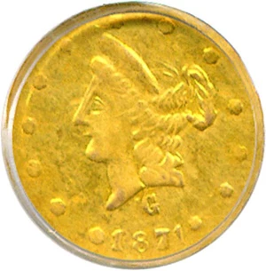 image for: Cal Gold: 1871 50c BG-1027 PCGS AU55