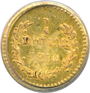 image for: Cal Gold: 1870 25c BG-808 PCGS MS62