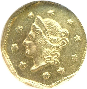 image for: Cal Gold: 1855/4 $1 BG-511 NGC MS62