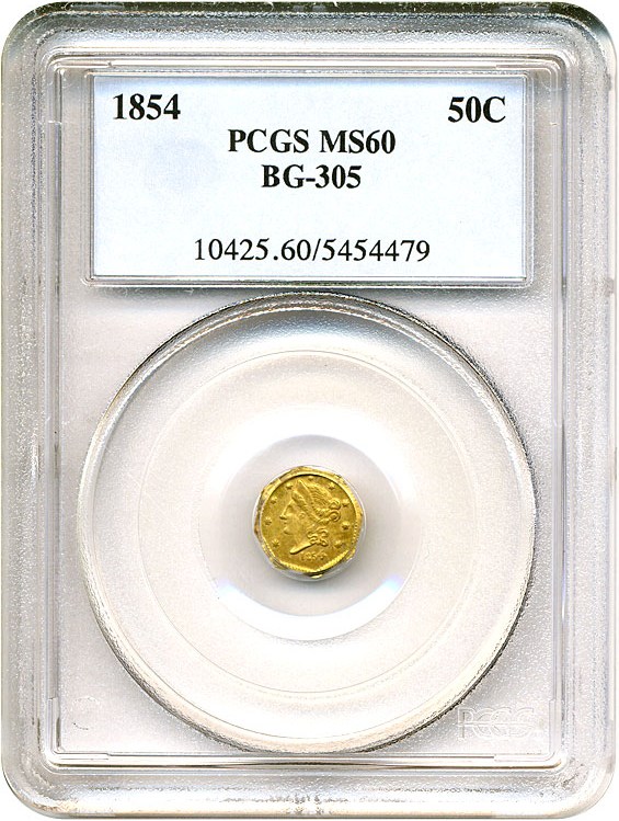 image for: Cal Gold: 1854 50c BG-305 PCGS MS60 