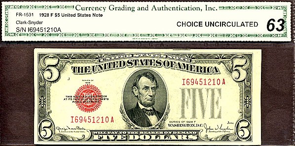 image for: Fr.1531 1928F $5  CGA Choice CU63  [I69451210A]