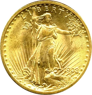 image for: 1908 $20 No Motto ICG MS65
