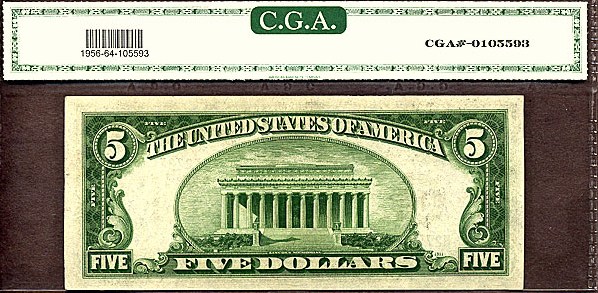 image for: Fr.1956H 1934 $5 Dark Green Seal CGA Choice CU64  [H27522874A]