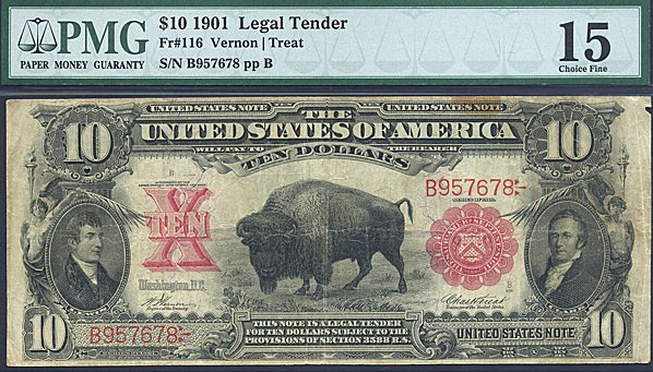 image for: Fr.116 1901 $10 Bison PMG F15  [B957678] 