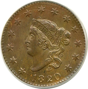 image for: 1820 1c Large Date PCGS MS64 BN