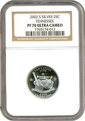 image for: 2002-S 25c Silver Tennessee NGC Proof 70 UCameo