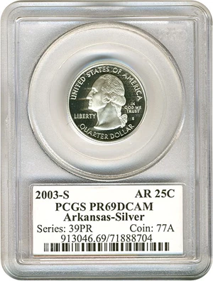image for: 2003-S 25c Arkansas-Silver PCGS Proof 69 DCameo