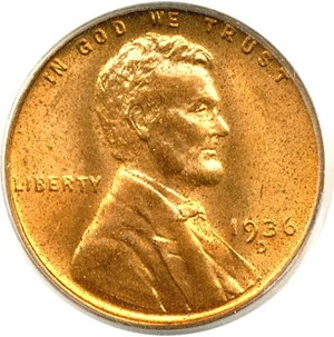 image for: 1936-D 1c PCGS MS66 RD