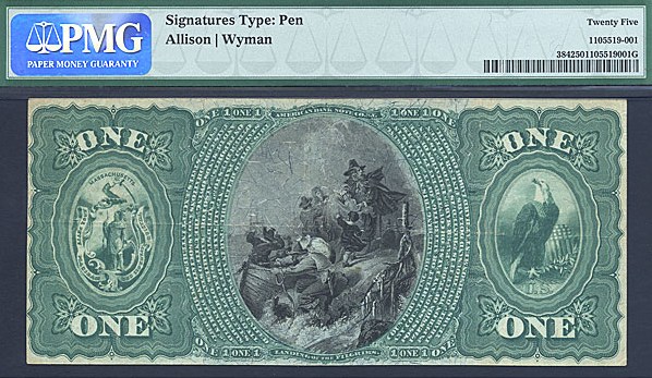image for: Fr.384 1875 $1 1st Charter Period PMG VF25 #582 Massachusetts [B310006]