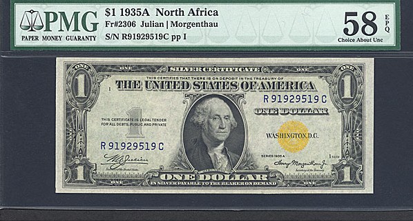 image for: Fr.2306 1935A $1 North Africa PMG AU58 EPQ [R91929519C]