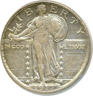 image for: 1917 25c Ty.2 PCGS XF45