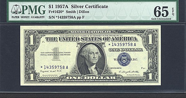 image for: Fr.1620 1957A $1  PMG Gem CU65 EPQ  [14359758A] *Star* 
