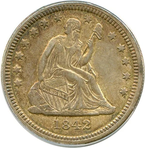 image for: 1842-O Large Date 25c ANACS AU50