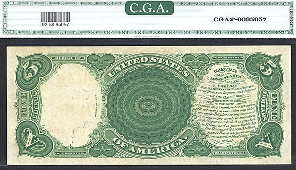 image for: Fr.92 1907 $5 Woodchopper CGA AU58  [M46129908]