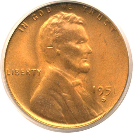 image for: 1951-S 1c  PCGS MS66 RD