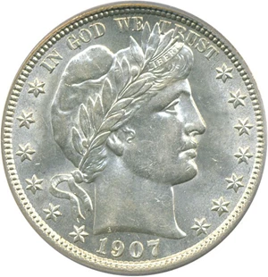 image for: 1907-D 50c PCGS AU58