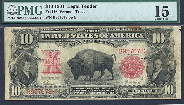 image for: Fr.116 1901 $10 Bison CGA F15  [B957678]