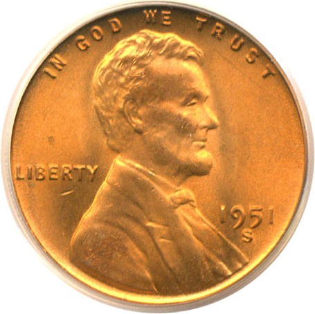 image for: 1951-S 1c  PCGS MS66 RD