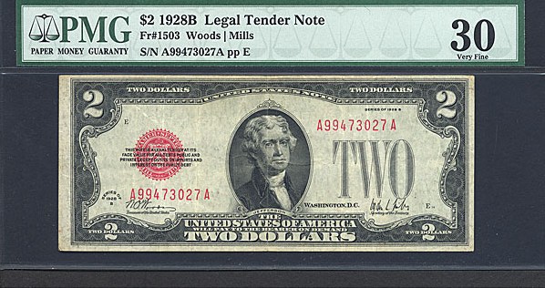 image for: Fr.1503 1928B $2  PMG VF30  [A99473027A]