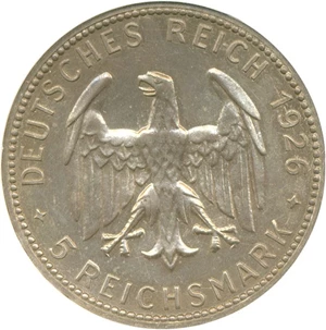 image for: Germany: 1926F Silver Germany 5 Mark NGC MS 65 (Schaf 323A/G1)