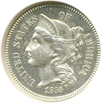 image for: 1868 3cN  NGC Proof 64 