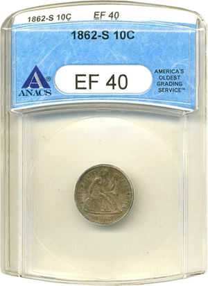 image for: 1862-S 10c ANACS XF40