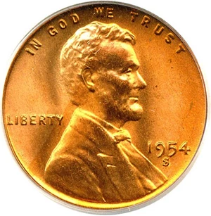 image for: 1954-S 1c PCGS MS66 RD