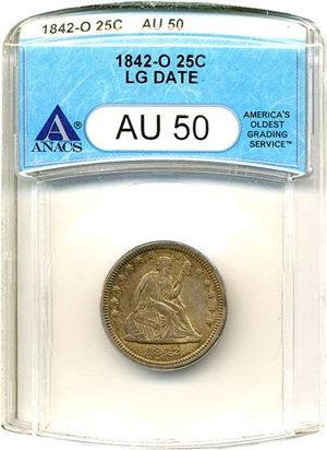 image for: 1842-O Large Date 25c ANACS AU50
