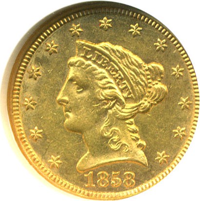 image for: 1858 $2 1/2  NGC AU58 