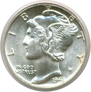 image for: 1943 10c PCGS MS65