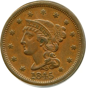 image for: 1845 1c PCGS XF45