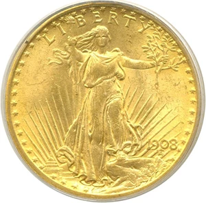 image for: 1908 $20 No Motto PCGS MS64