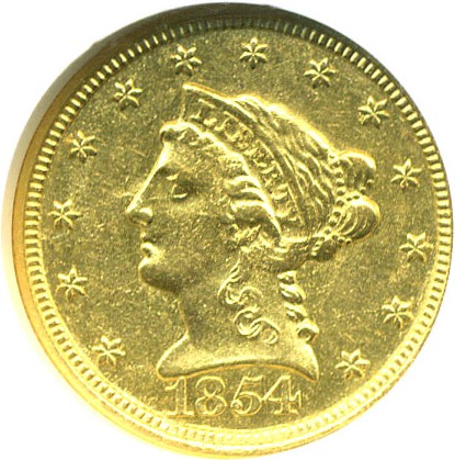 image for: 1854-C $2 1/2  NGC AU58 