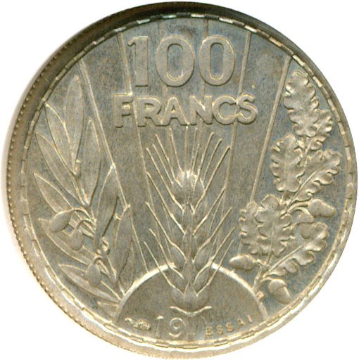 image for: France: 19xx Essai France 100F (MAZ-2531D Var. Copper-Nickel) NGC MS65