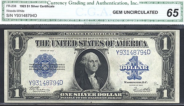 image for: Fr.238 1923 $1  CGA Gem CU65  [Y93148794D]