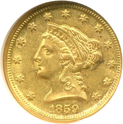 image for: 1859-D $2 1/2  NGC AU58 