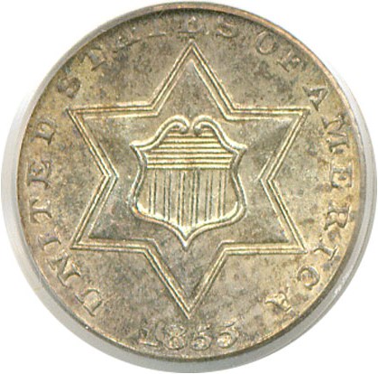 image for: 1855 3cS  PCGS/CAC MS65
