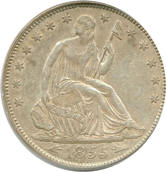 image for: 1855/54 50c Arr. PCGS AU53 