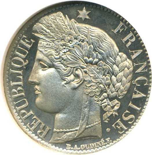image for: 1870 Essai France Franc NGC MS66 (Maz-2127 Var. Nickel) 