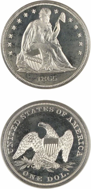 image for: 1865 $1 NGC Proof 65 Cameo