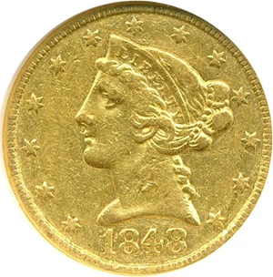 image for: 1848-C $5 NGC AU53