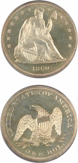 image for: 1860 $1 PCGS Proof 65 Cameo