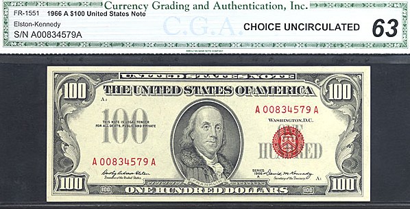 image for: Fr.1551 1966A $100  CGA Choice CU63  [A00834579A]