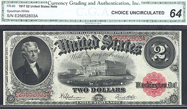 image for: Fr.60 1917 $2 Bracelet Reverse CGA Choice CU64  [E25652803A]