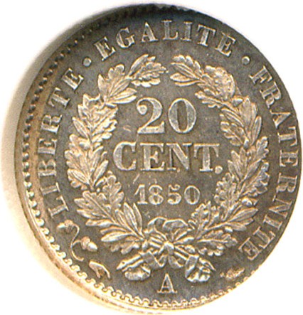 image for: France: 1850A 20 Centime NGC Proof 66