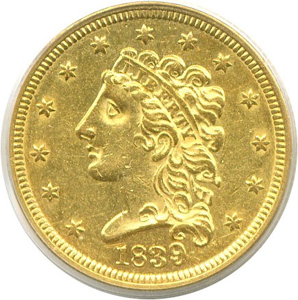 image for: 1839 $2 1/2  PCGS/CAC AU55 